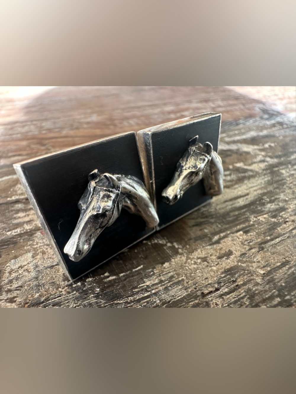Fenwick & Sailors Horse Cufflinks Sterling Silver Ebony Wood MCM Equestrian Vtg